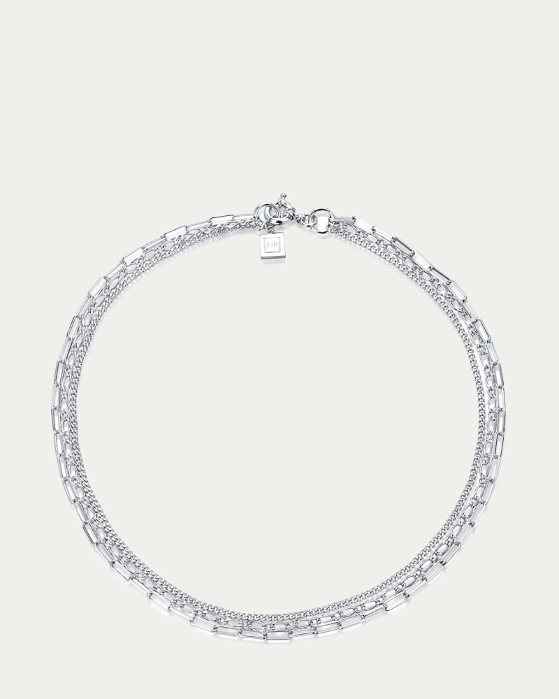 Front of a size O/S Warrant Triple Chain Necklace in Silver in Silver by F+H Studios. | dia_product_style_image_id:331558